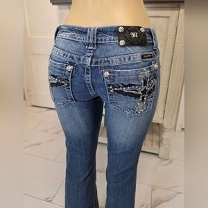MissMe Size 29  Essentials Blue Boot Cut Jeans with Embellished Pockets